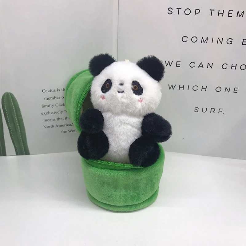 Plush Panda Bamboo Tube Keychain Cartoon Panda Doll And Bamboo Tube Keyrings Pendants Lovely Panda Doll Key Chain Hanging H260225