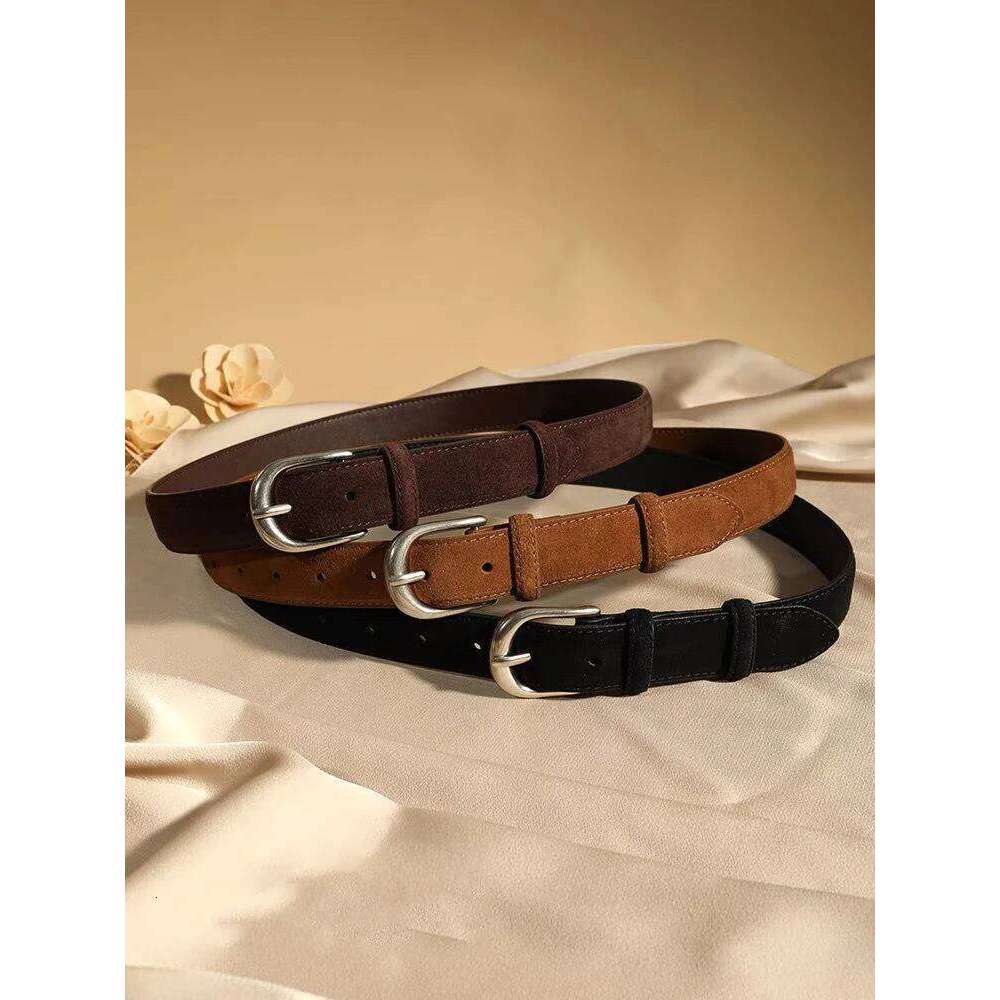 Casual Genuine Leather Belt Suede Cowhide Belts for Women Wide Elegant Dress Jeans Waistband Silver Buckle Girdle Y260225