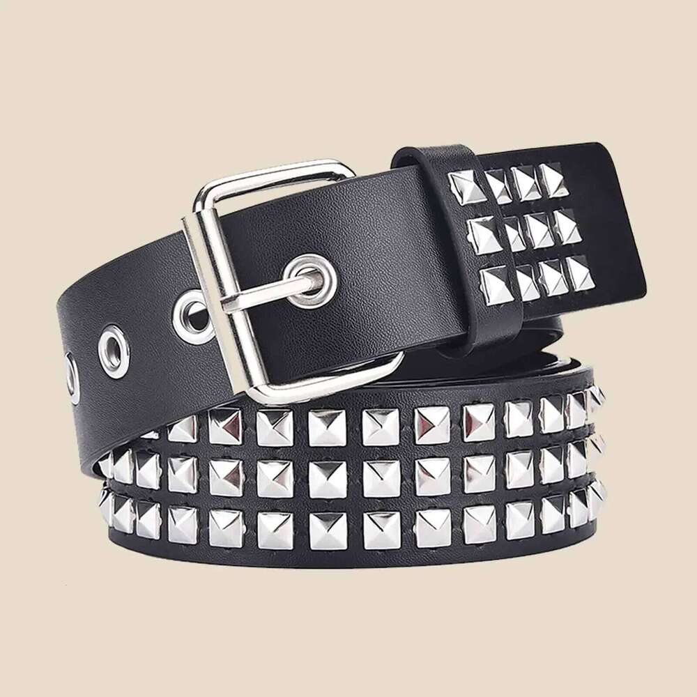 Fashion New Square Bead Rivet Metal Pyramid Men and Women Punk Hardware Jeans Y2K Designer Women's Belt Y260225