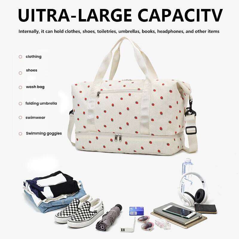 Corduroy Tote Large Capacity Carry On Travel Bag With Shoe Compartment Sports Fitness For Women Duffle Bags Y260225