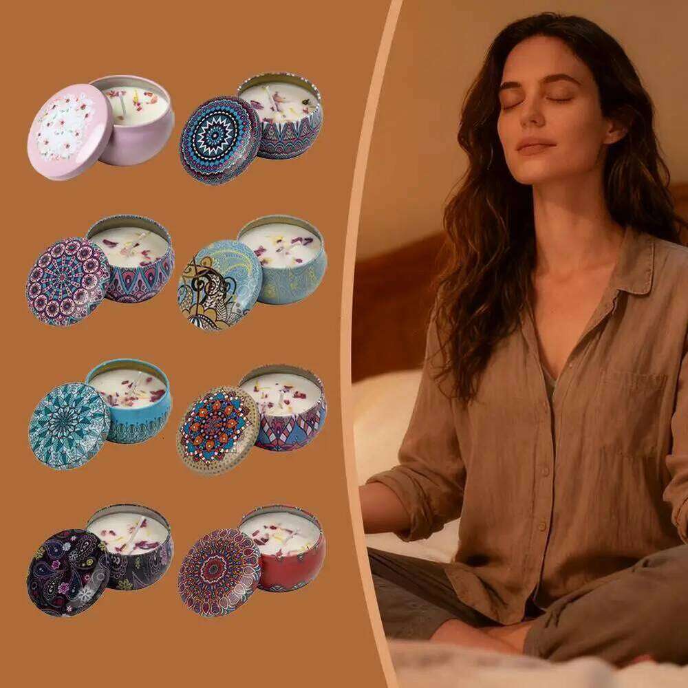 Natural Plant Wax Scented Candle Essential Oil Floral Aroma Tin Can Retro Decorative Home Office Bathroom Camping Gift H260225
