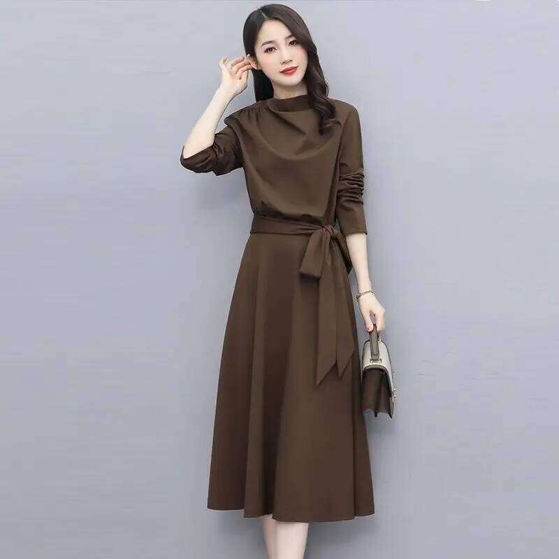 Long Sleeves Women's Elegant Midi Dresses for Women Womens Office Dress Woman Streetwear Autumn Winter Korean Style New XJ260225