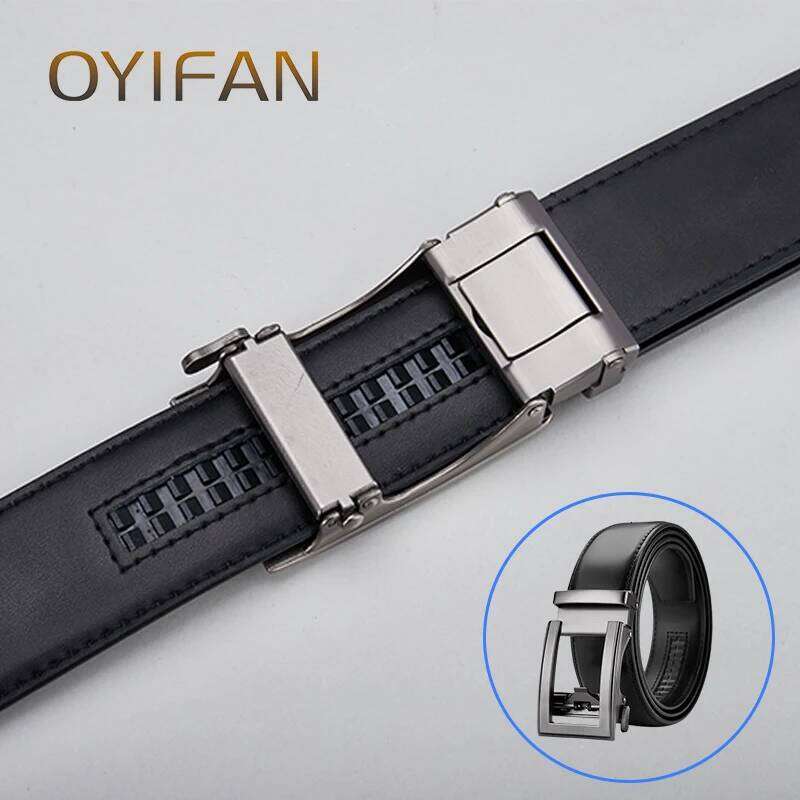 OYIFAN fashion men genuine leather automatic buckle adjustable ratchet jeans formal belt Y260225