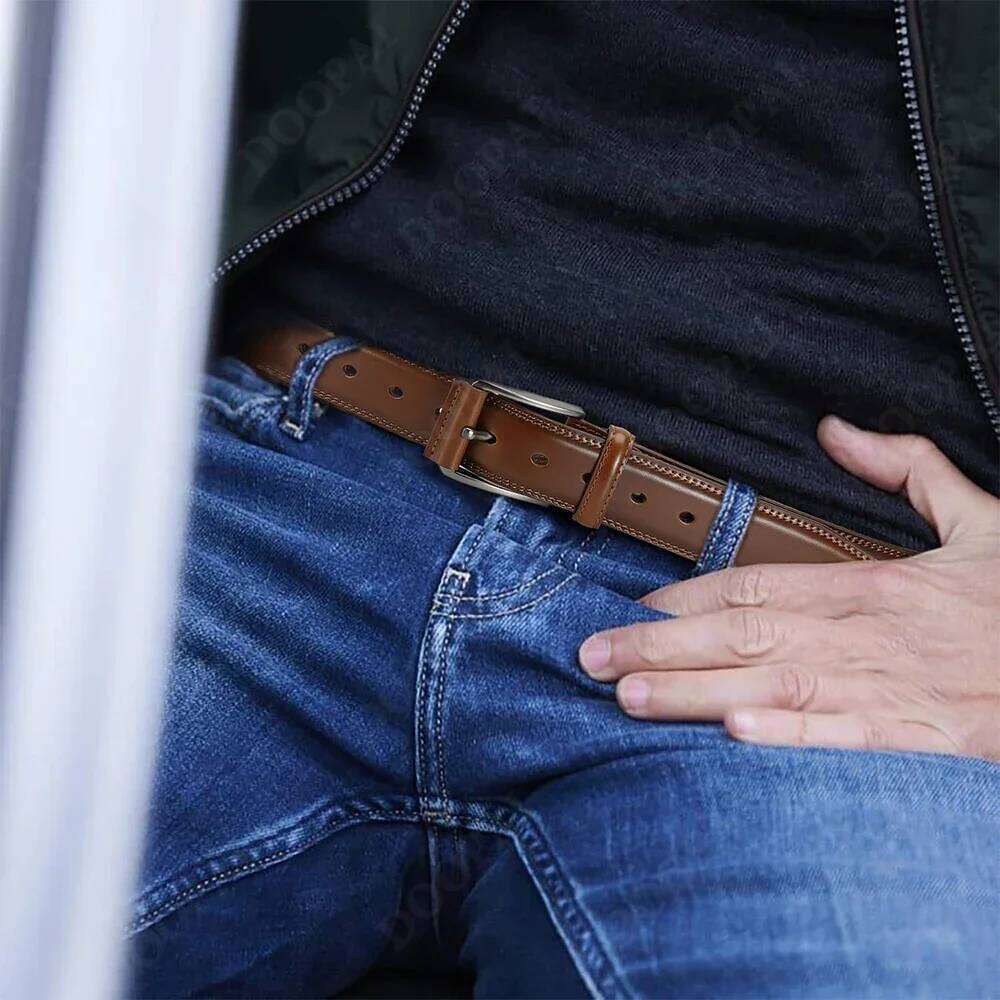 Men High Quality Genuine Leather LONG Large Pin Metal Automatic Buckle Belts Strap Male Y260225