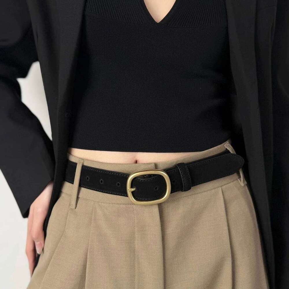 Luxury Women's Vintage Suede Belts Fashion Leather Waist Belt for Casual Dress Jeans Ladies Gold Buckle Waistband Y260225