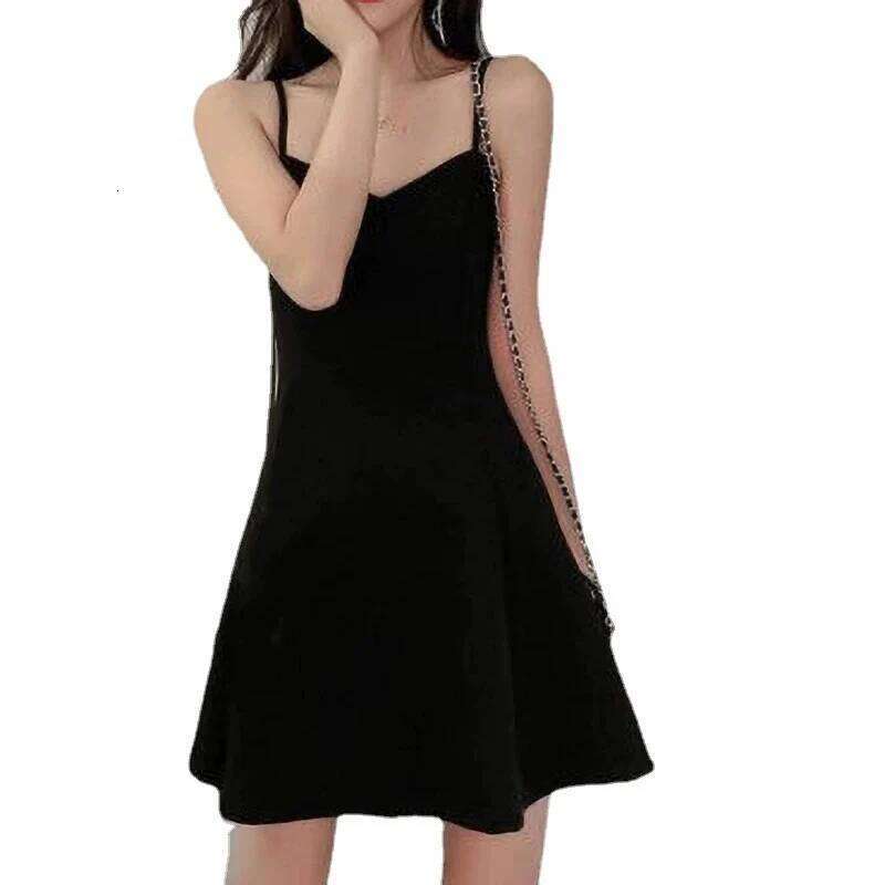 Elegant Spaghetti Strap Black for Women Sweet Sleeveless V-Neck Sling Dress Ladies Summer New A-Line Short Vestidos Mujer XJ260225