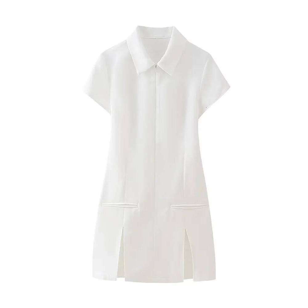 Willshela Women Fashion Solid Pleated Front Zipper Mini Dress Vintage Lapel Neck Short Sleeves Female Chic Lady Dresses XJ260225