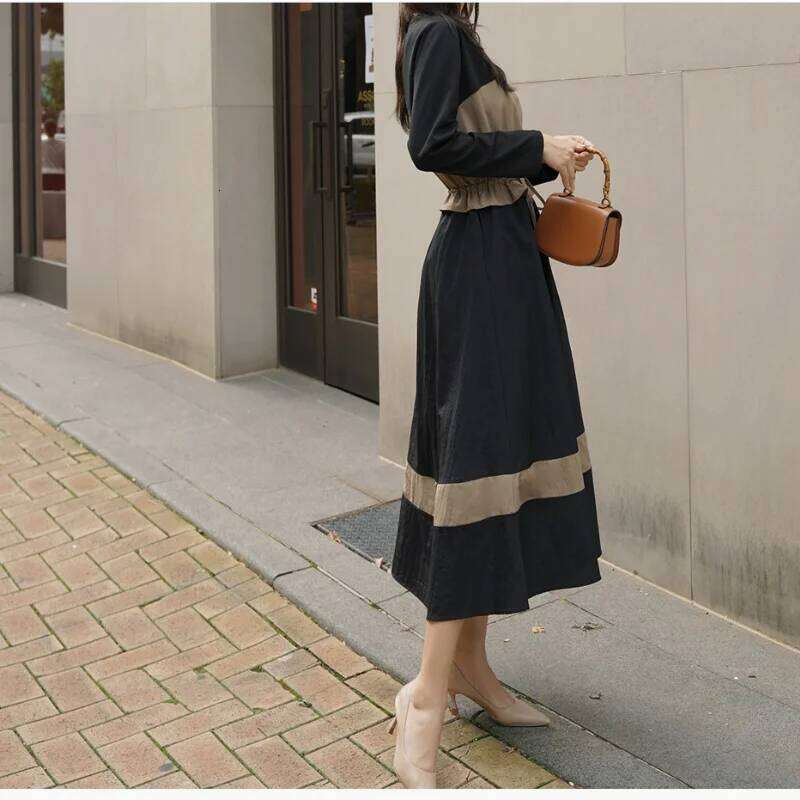 Korean Style Plus Size 4XL Women's Dresses Autumn Winter Long Sleeve O-Neck Lady Vestidos Fake Two Piece Female Robe KE3683 XJ260225