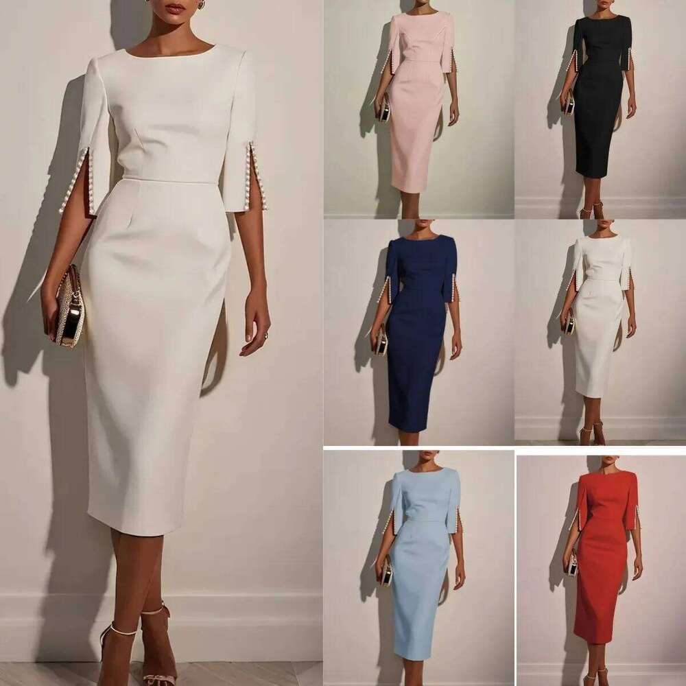 2025 for Women Fashion Comfortable Office Solid Color Commuter Bead Slim and Elegant Evening Party Dress XJ260225