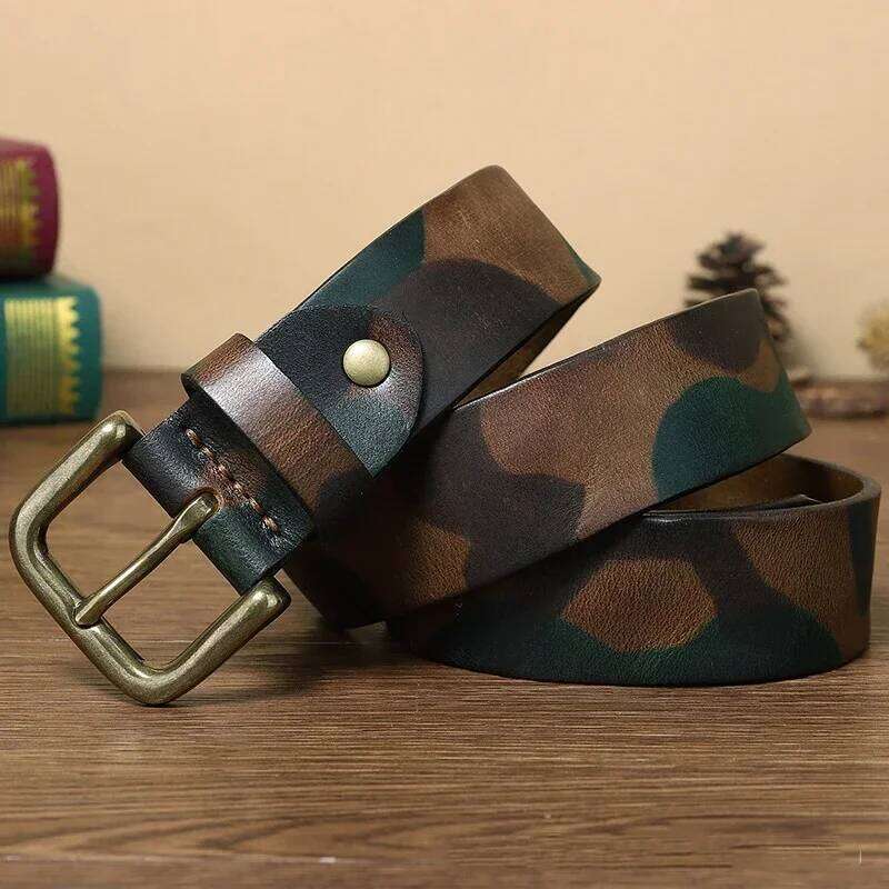 100% Genuine Leather 2025 Men High Quality Camouflage Pure Cowhide Belt Strap Male Luxury Pin Buckle Vintage Jeans Belts Women Y260225
