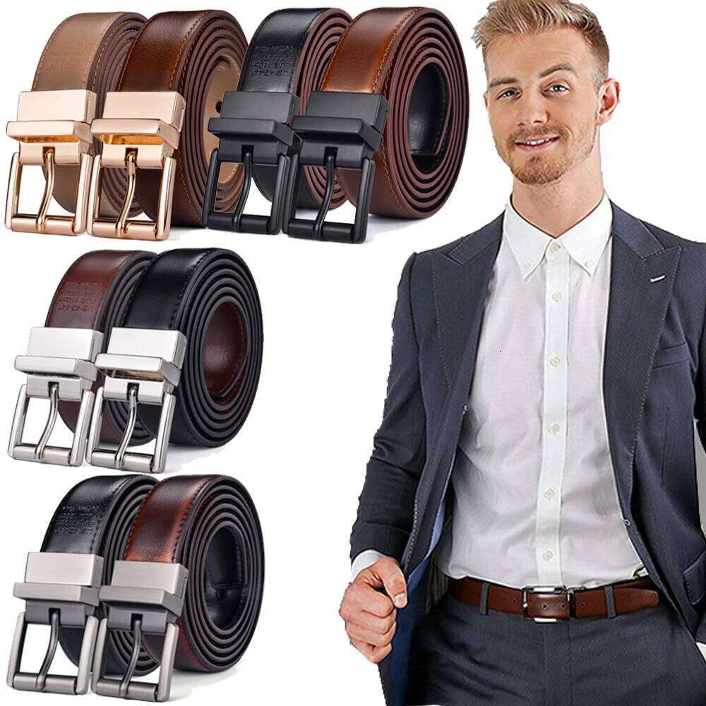 1Pcs Mens Reversible Leather Dress Casual Belts Men 2.8cm Wide One Reverse for 2 Colors Y260225