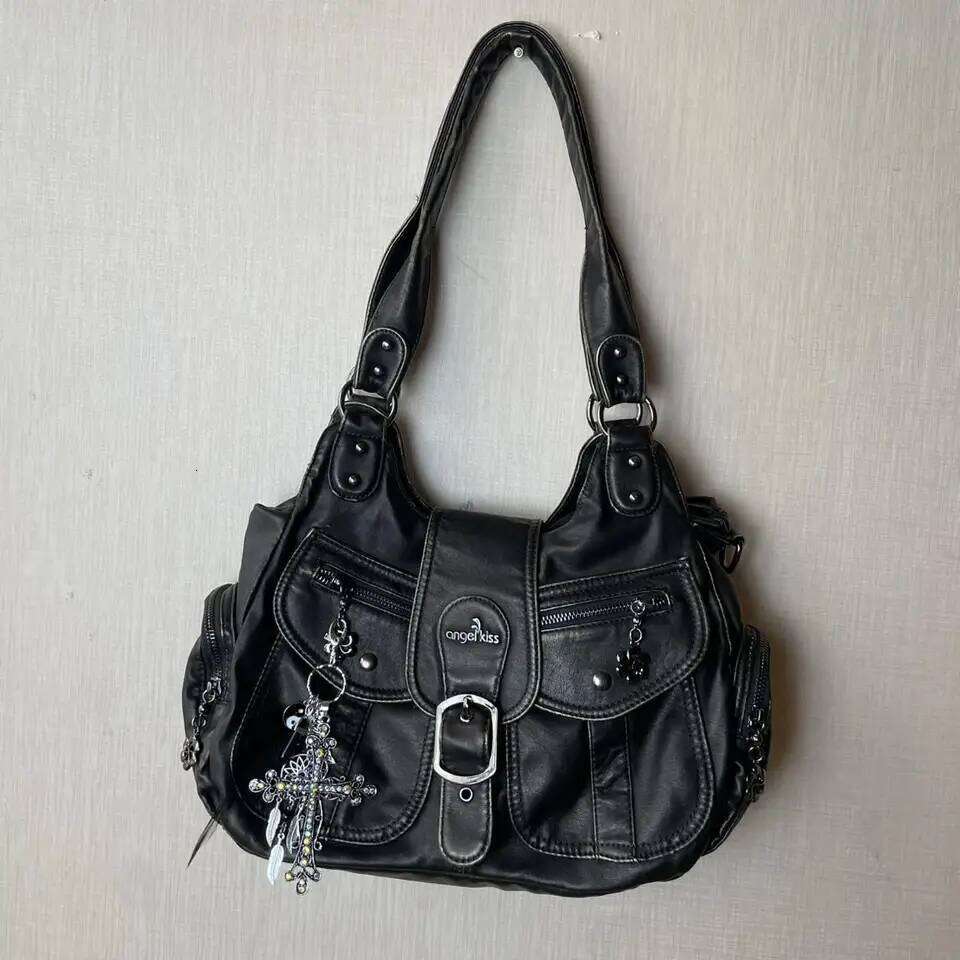 Vintage Y2K Crossbody Bags for Women Large Capacity Multi Pocket Soft Leather Shoulder Purses and Handbags H260225