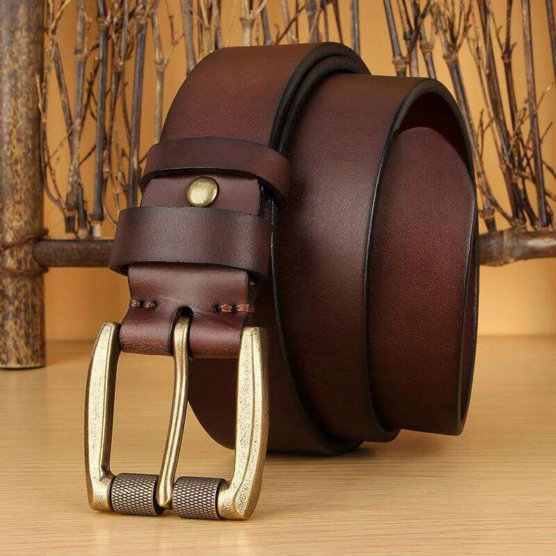 5mm Thicked Men Vintage Roller Pin Male Cowhide Genuine Leather Buckle Strap Cowboy Jeans Belt 1.5 Inch Y260225