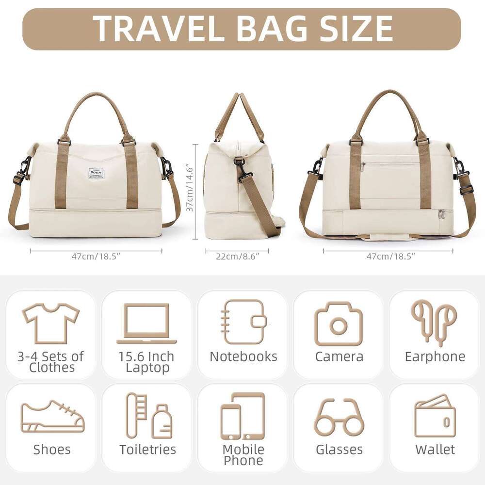 Women's Large Capacity Bag, Airplane Travebags Weekend Bag,Sports and Gym Backpack,Expandable Waterproof Travel Bag Khaki Y260225