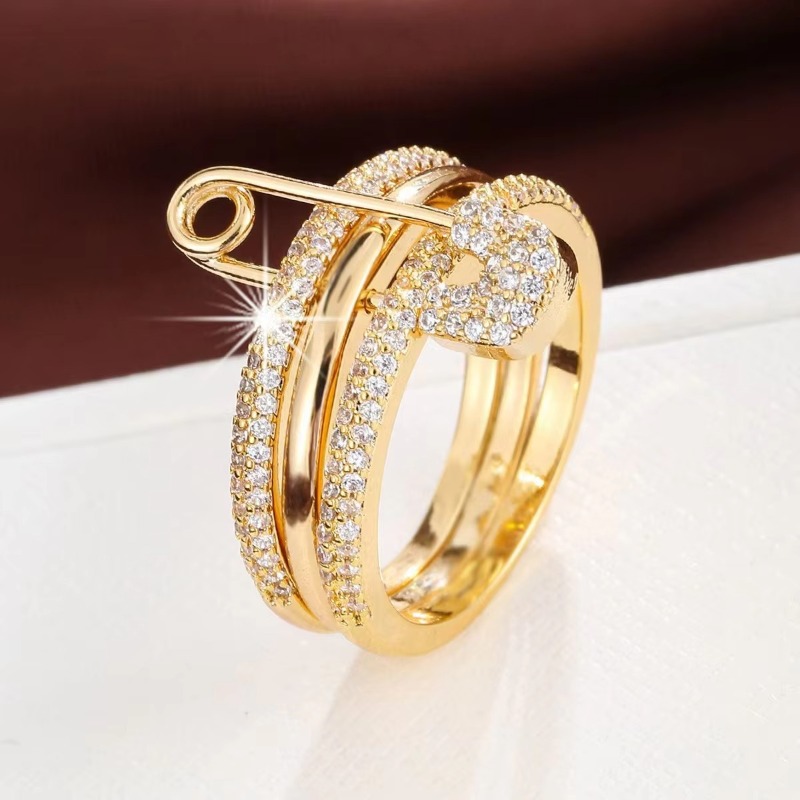 European American Three Color Separable Ring For Women Personality Micro Inlaid Zircon Pin Design Adjustable Finger Ring Fashion Jewelry