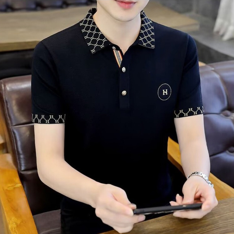 2026 New Designer Men's Summer Polo Shirt Short-sleeved T-shirt Made Of High-end Ice Silk Fabric Luxurious And Fashionable Low-neck Top Lightweig