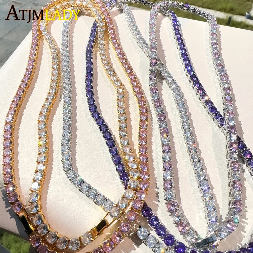Pink White Iced Out 5A CZ 5mm Tennis Chain Necklace Two Tone Color Women Fashion Choker Bling Cubic Zirconia Hip Hop Jewelry 260205