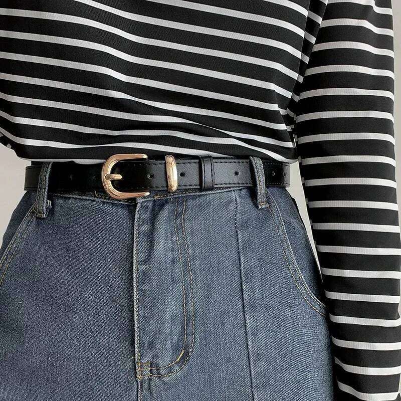 The female design feeling minority new fashion decoration jeans retro casual wide version student black male belt Y260225