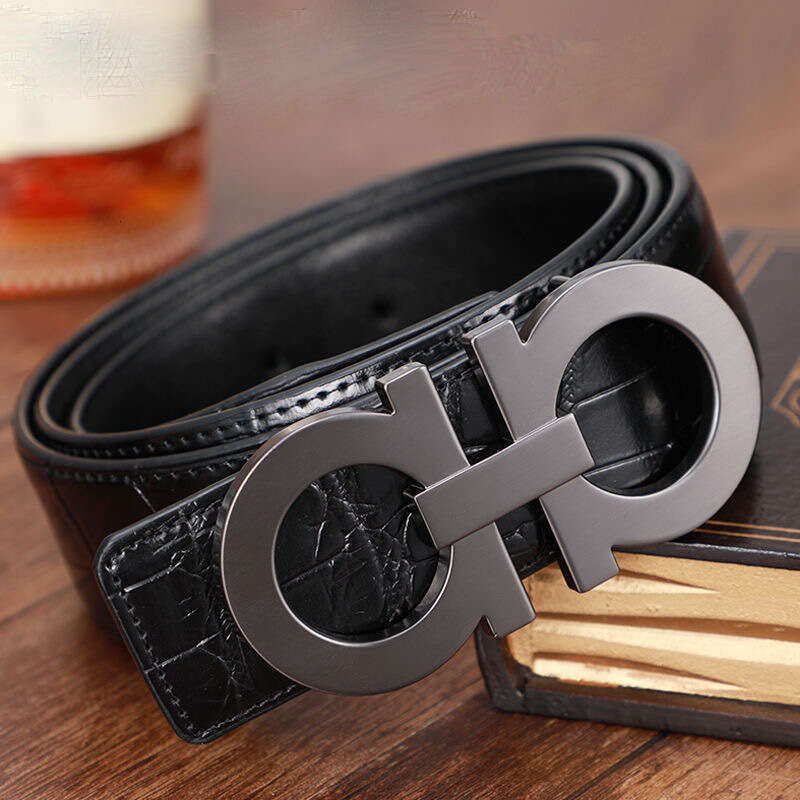 Luxury Belt For Men, Genuine Leather Business Style, Crocodile Pattern Top Layer Cowhide Smooth Buckle Belt,