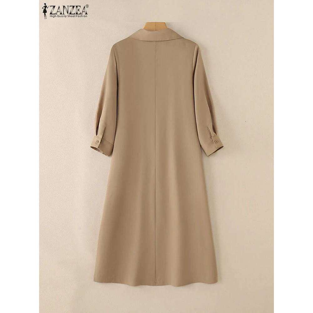 Autumn Spring Shirt Dress ZANZEA Fashion Women Lapel Neck Office Work Dresses Elegant 3/4 Sleeve Midi Sundress Holiday Vestidos XJ260225