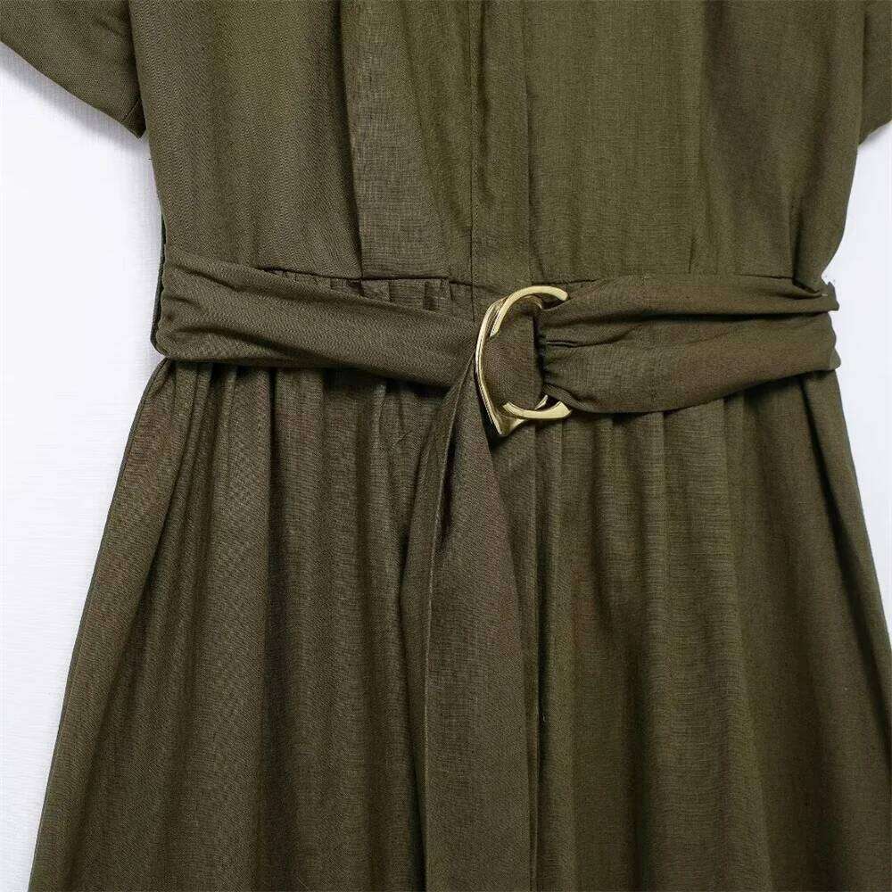 2024ZAR Summer New Women's Wear European and American Fashionable Minority Linen Blended Midi Shirt Style Dress XJ260225