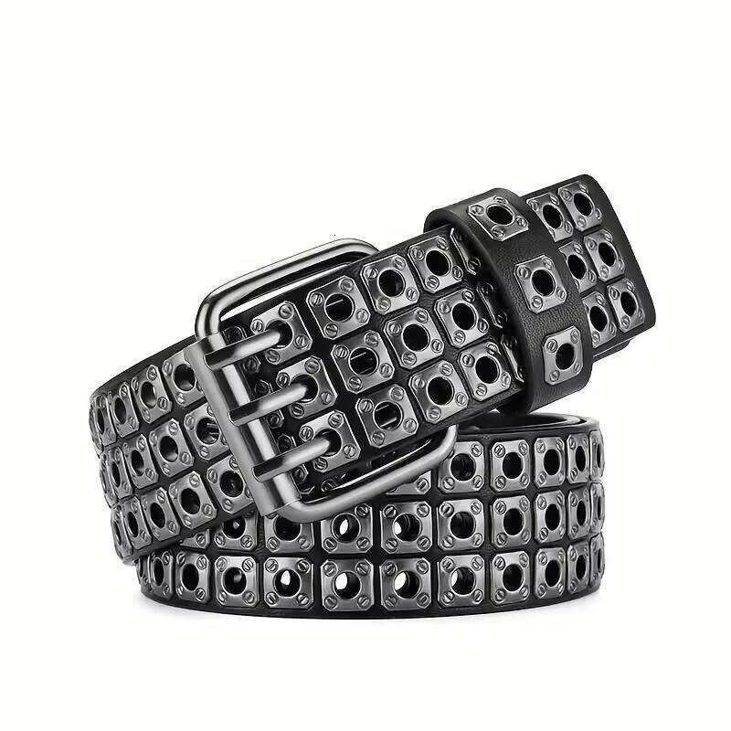 New Women Belt Fashion Square Beads, Willow Nails, Three Exhaust Eyes, Punk Street Cool, Personalized Men's and Women's Belts Y260225