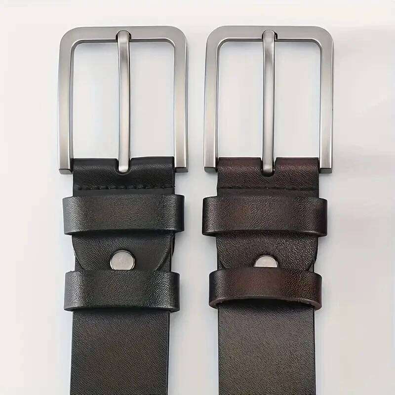 2pcs New Retro Men's Needle Belt,Casual Business Fashionable Belt,Alloy Buckle Real Belt Body, Paired With Jeans And Suit Y260225