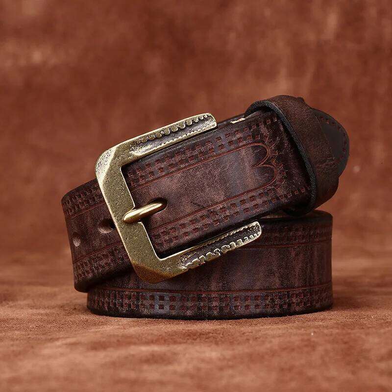 3.8CM Pure Cowhide High Quality Genuine Leather Belts for Men Brand Strap Male Brass Retro Buckle Jeans Cowboy Cintos Luxury Y260225