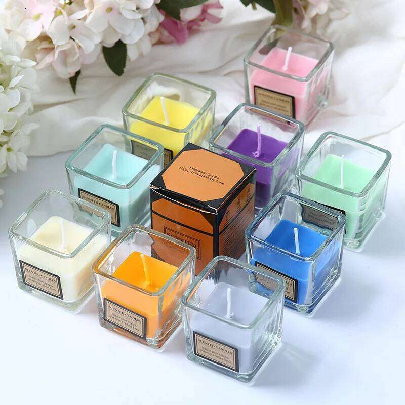 Scented Candle in Square Cup, Creates Cozy Home Ambiance, Relaxing Aromatherapy Gift, Modern Decor for Bedroom, Long Burning Can H260225