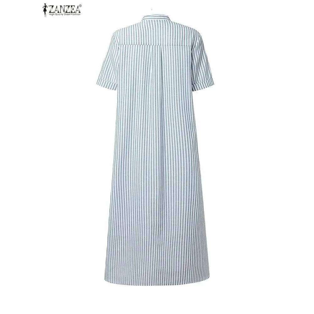 ZANZEA Women's Casual Striped Midi Dresses Stand Collar Short Sleeve Buttons Shirtdress Spring Summer Holiday Woman Clothes 3XL XJ260225