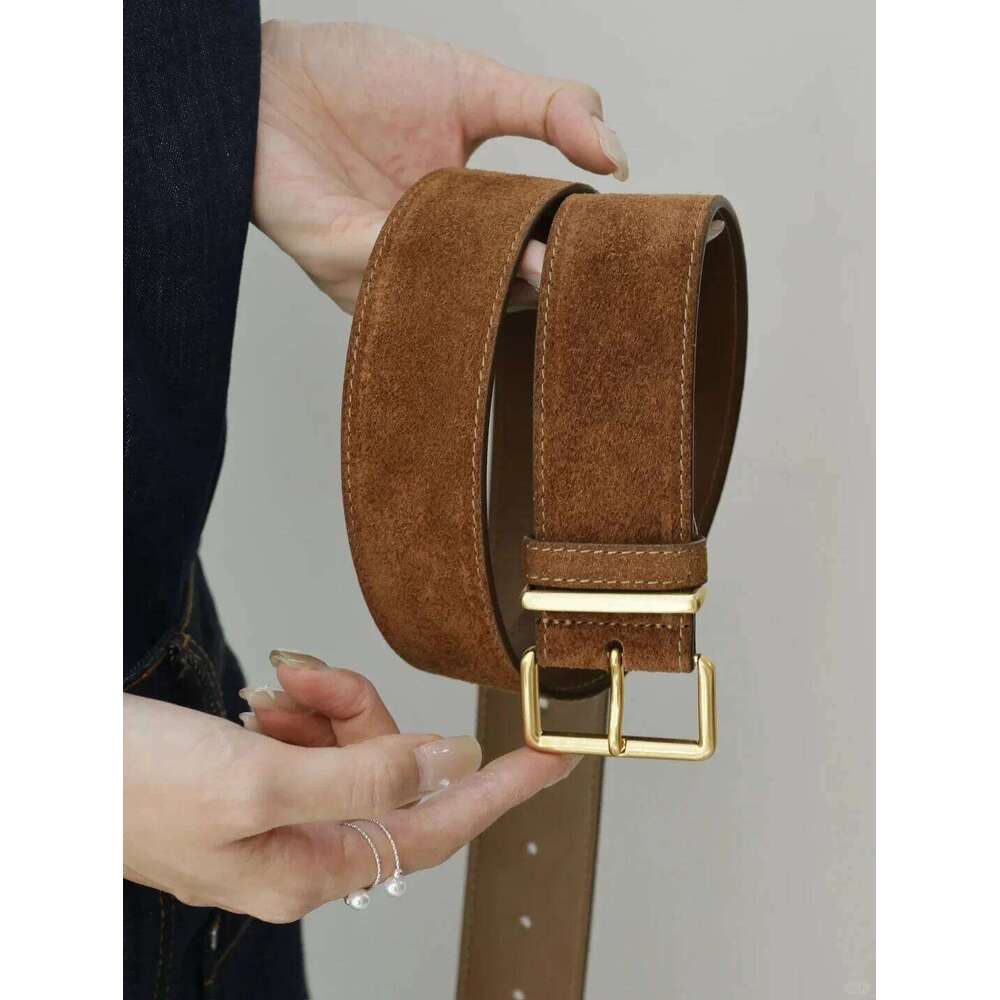 Retro metal buckle for women new design suede leather belts versatile denim jeans coats dress waist belt Y260225