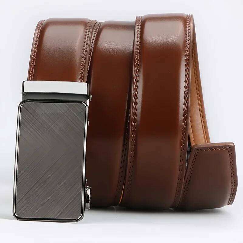 Men's Automatic Buckle Genuine Leather Cowhide Leisure Fashion Pants Belt, Men Waistband, With Gift Box Y260225