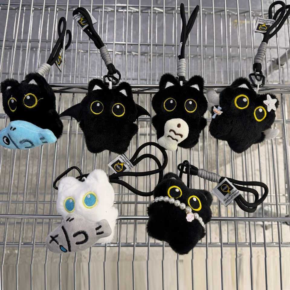 Yupsk 6/1pcs Cute Plush Black Cat Doll Toy Keychain Bag Pendant Charms Kawaii Keyring Accessories For Women Couples Gift H260225