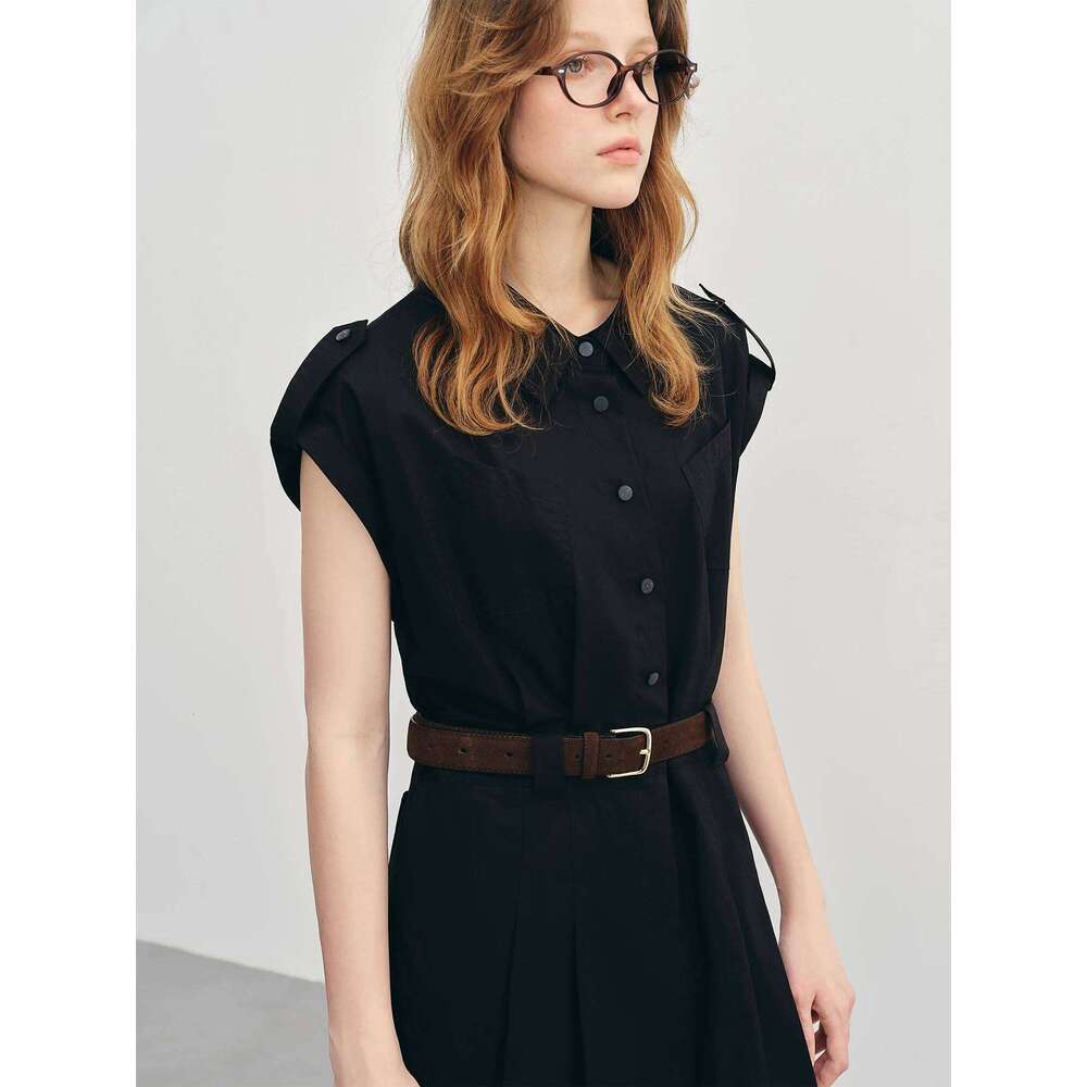 DUSHU Summer 2025 Sleeveless Shirt Dress - Drop Shoulder Tucked Pleats Draped Waist Flattering Cut Office to Outing XJ260225