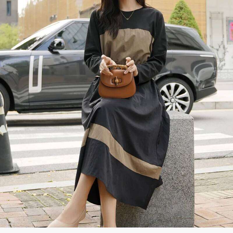 Korean Style Plus Size 4XL Women's Dresses Autumn Winter Long Sleeve O-Neck Lady Vestidos Fake Two Piece Female Robe KE3683 XJ260225