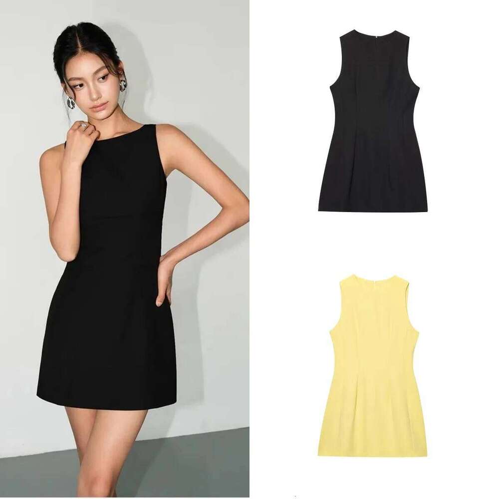 ETJ2025 summer new women's ZW series elegant simple classic puffy round neck sleeveless waist short dress XJ260225