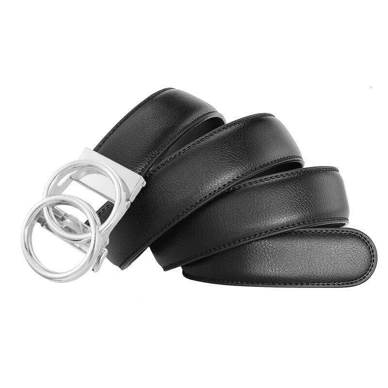 2025 Double Ring Automatic Men's Leather Cowhide Fashionable Simple Gold and Silver Alloy Buckle Belt Y260225
