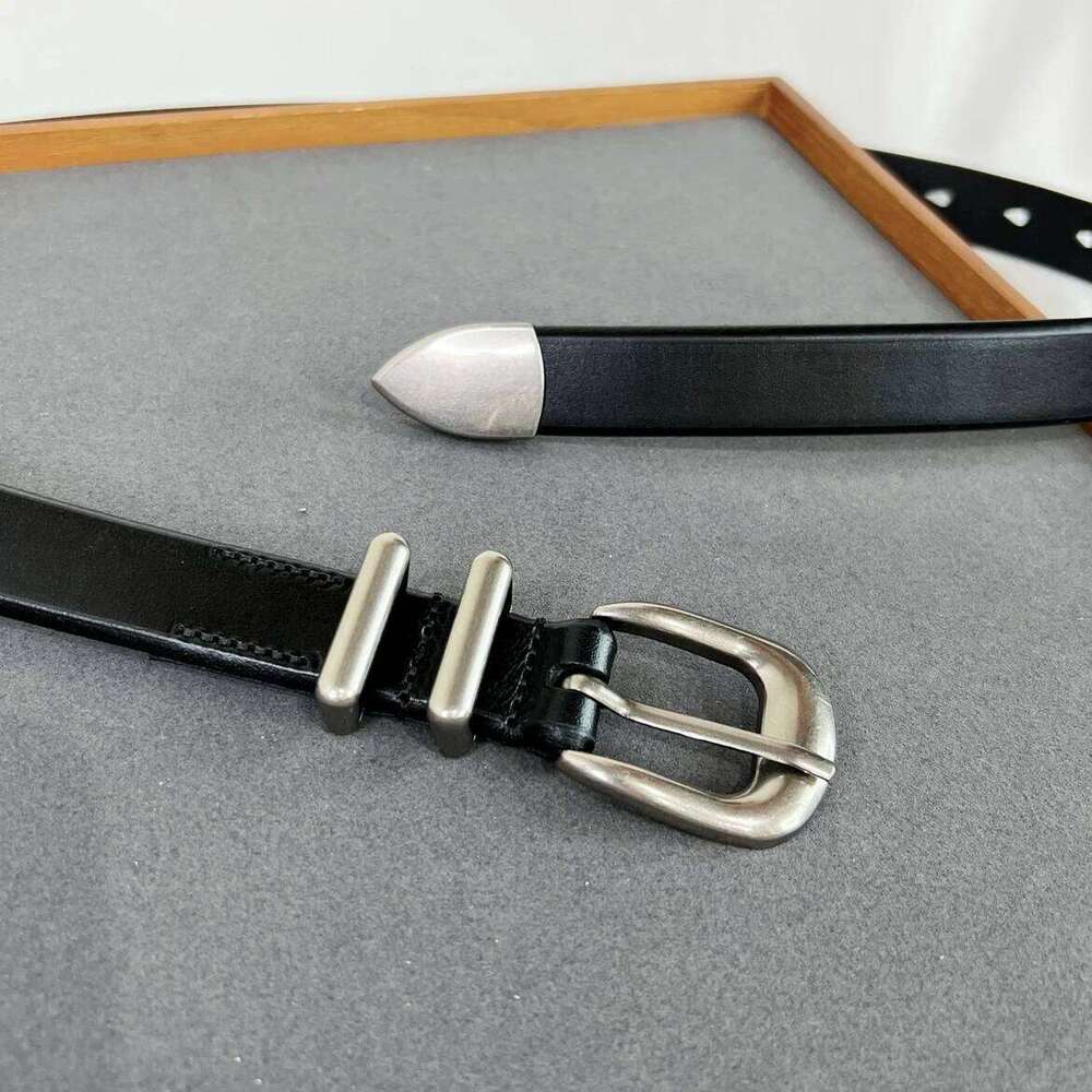 Women Men Vintage Silver Black Waistband leather Cowskin Buckle Belt 125cm Y260225
