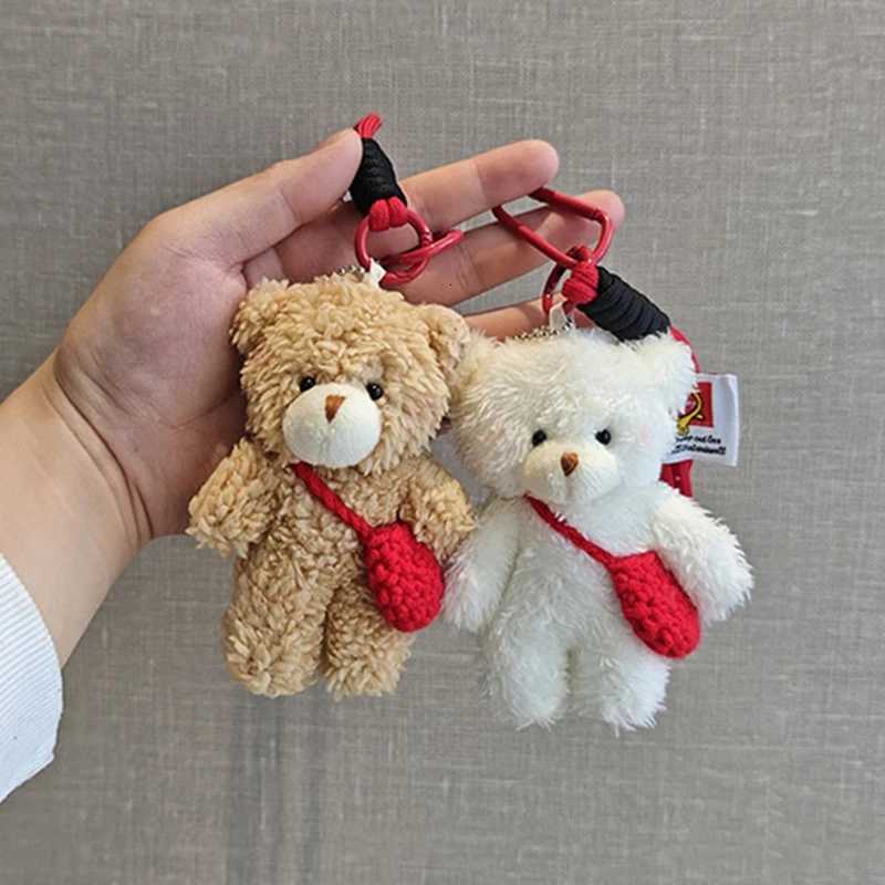Cute Red Bag Bear Knot Rope Keychain Pink Blue Paired Bears Plush Doll Car Key Chain Christmas Scarf Bear Backpack Key Chain H260225