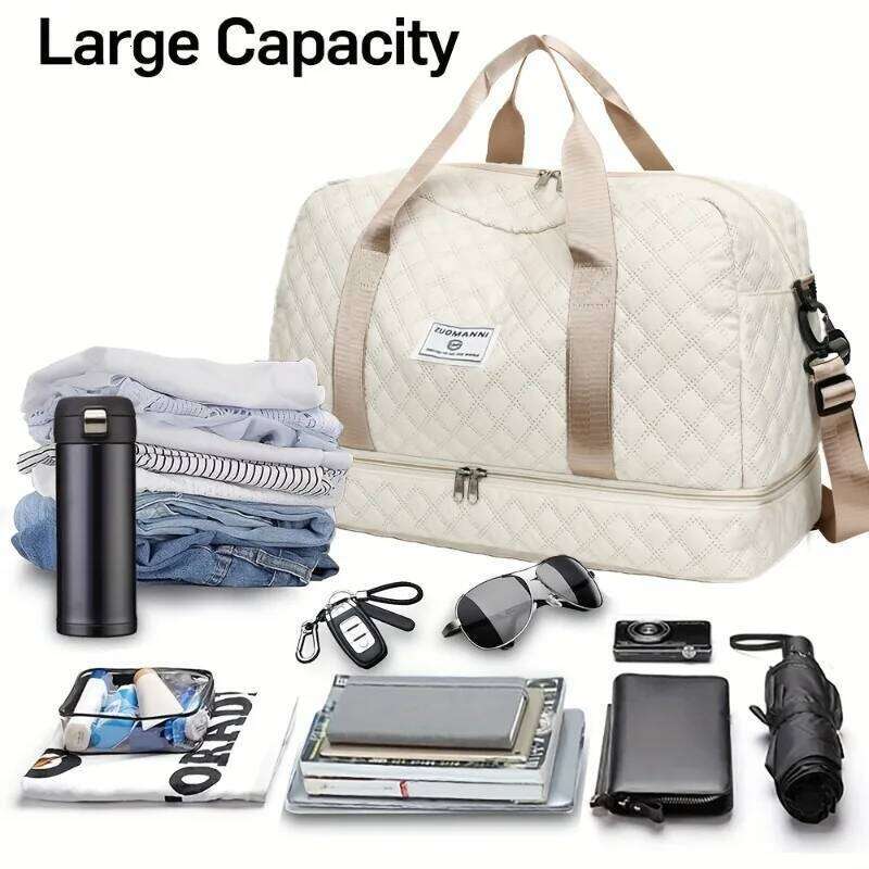 Large capacity multifunctional travel spacious Diamond pattern sports and fitness bag, portable weekender overnight bag Y260225