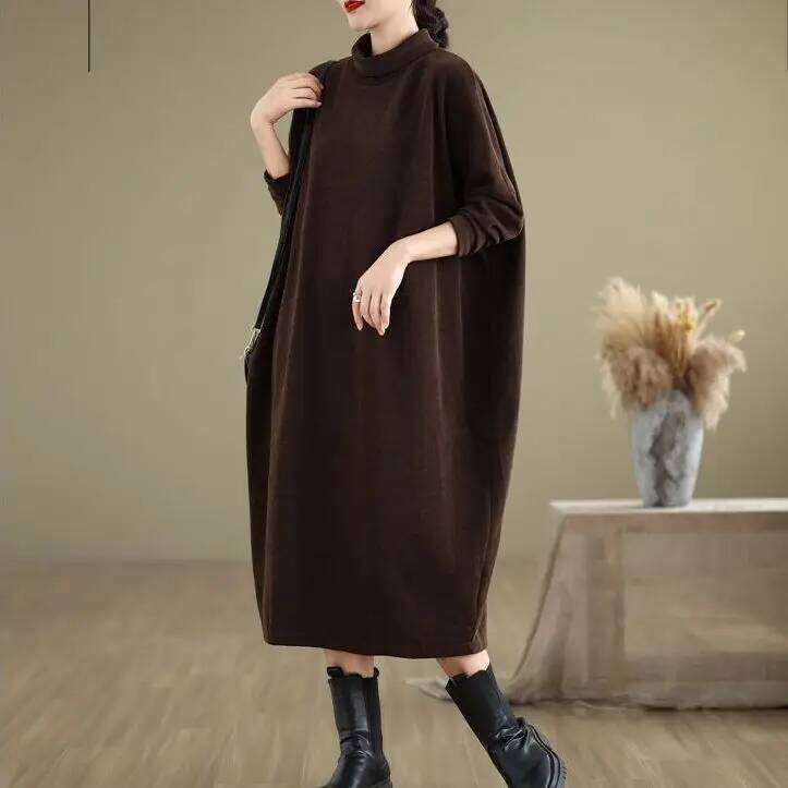 Pounds Plus Size Spring and Autumn Turtleneck Sweatshirt Skirt Women Fashion Slim Temperament Casual Long-sleeved Dresses XJ260225