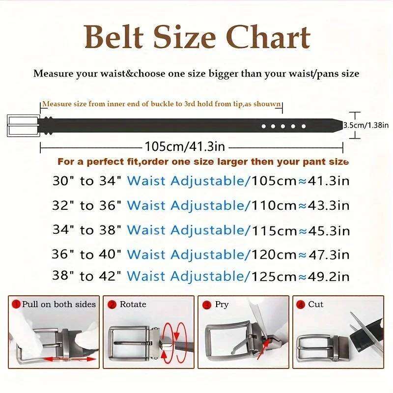 1pc Men's Leather Reversible Belt, Rotate Black Buckle Y260225