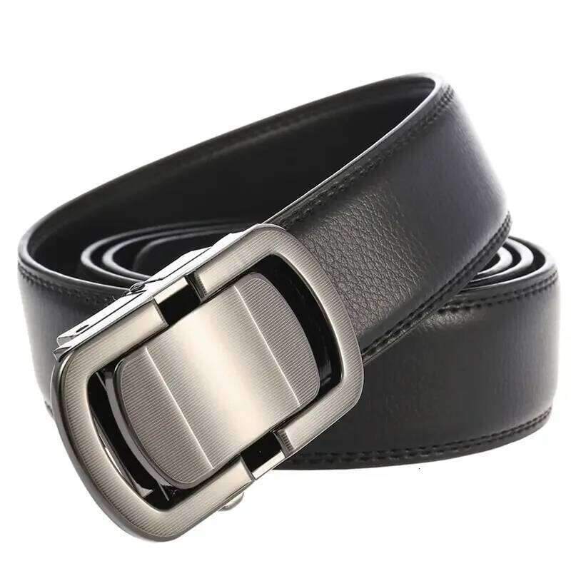 Men's Novel Automatic Buckle Belt - Genuine Cowskin Leather, 3.5cm, Business Style, Size 150-200cm Y260225