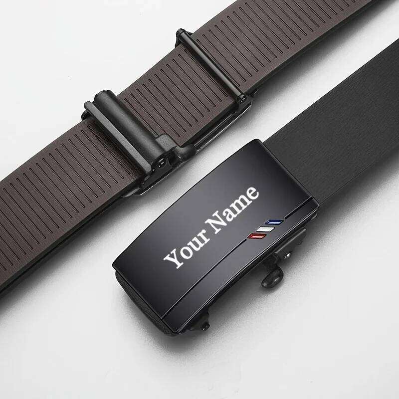 Personalized Men's Custom Engraved Name PU Leather Belt, Automatic Alloy Buckle Business Waistband, Gift for Father's Day Y260225