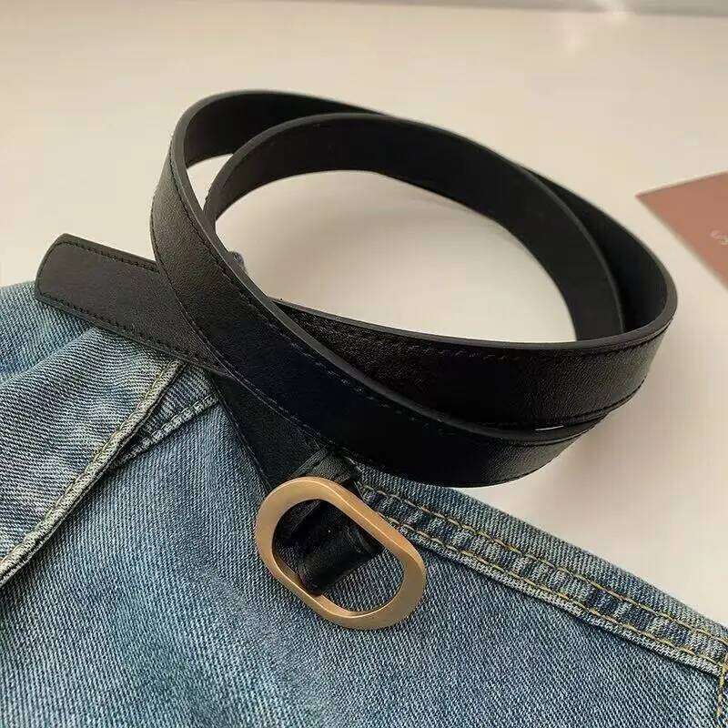 Korean retro metal buckle women; ins jeans with no holes; versatile and simple belt for students; popular trend. Y260225