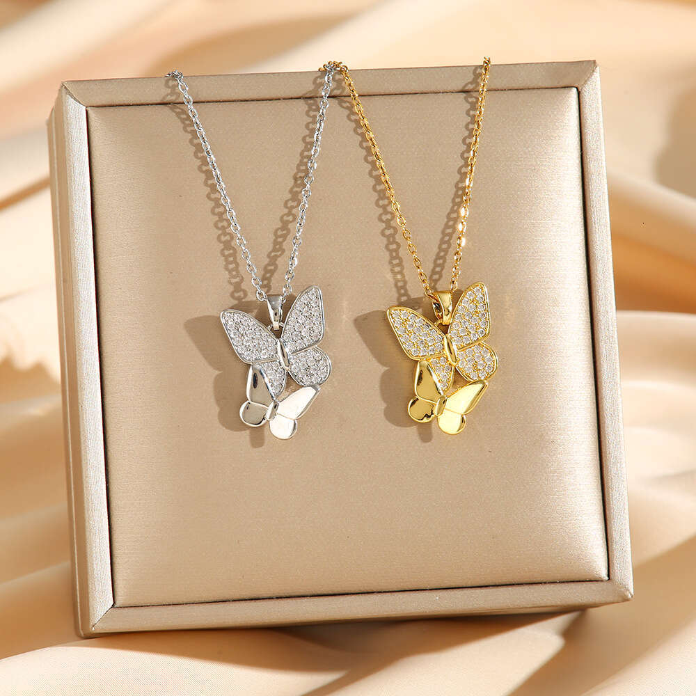 Double Butterfly Necklace For Women Micro-inlaid With Zirco Versatile Clavicle Chain High-end Accessory