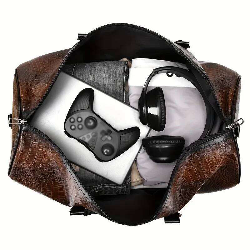 Large Capacity Retro Crocodile-Textured Travel Duffel Bag - Durable Unisex Vacation Luggage, Versatile Gift for Men & Women Y260225