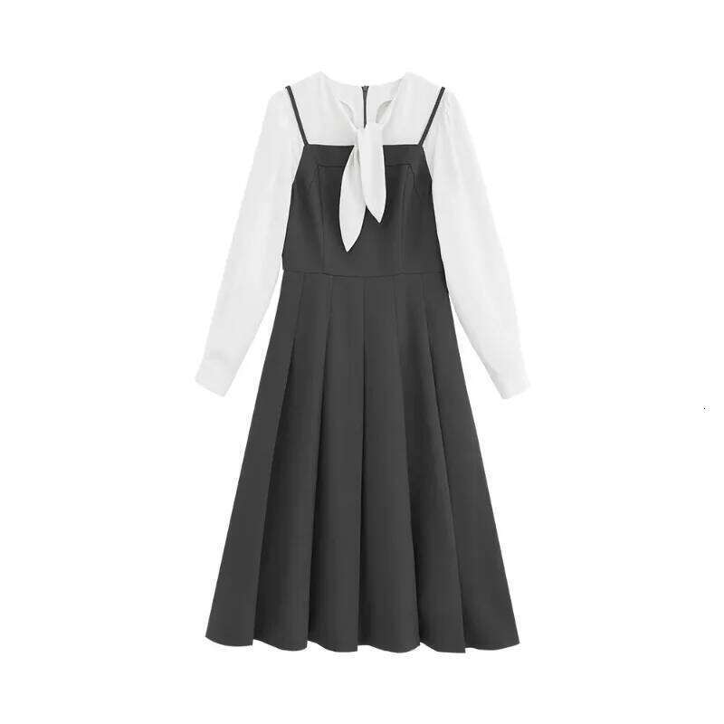 Layered Look Long Sleeve for Women Lady Elegant Slim Fit Waist Defined Midi Dress Casual Academic Style Spring Daily Wear XJ260225