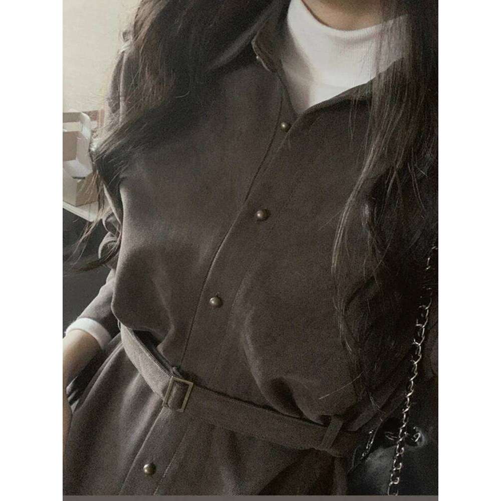 French Elegant Mini Women Long Sleeve Button Bandage Office Lady Dresses Vintage Solid Simple A Line Spring Autumn Dress XJ260225