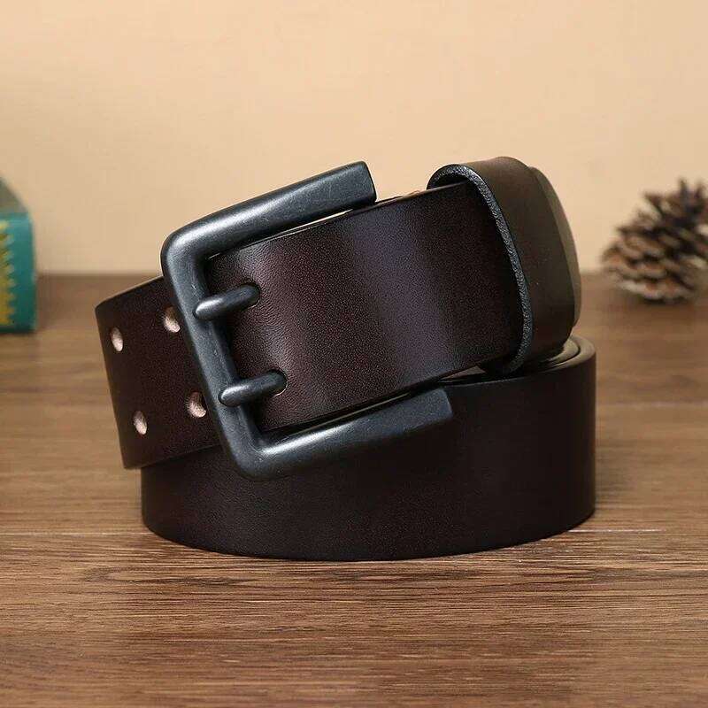 100% Genuine Leather 4.3cm Thick High Quality Cowskin for Men Luxury Designer Male Belt Double Pin Buckle Jeans Strap Y260225